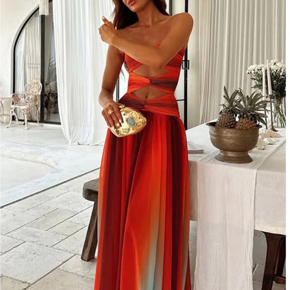 Elegant Red and Orange Women's Dress